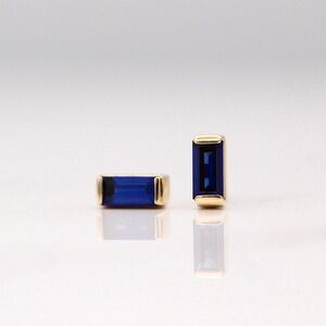 The September 18k Sterling Silver Blue Sapphire Baguette Earrings
